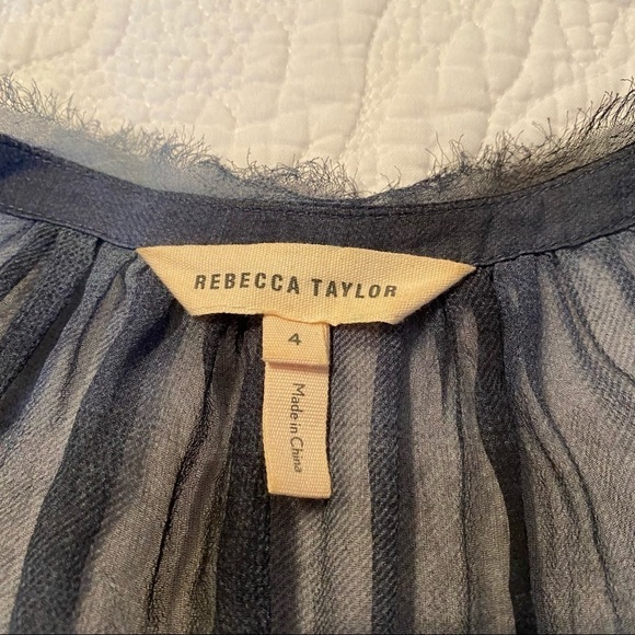 Rebecca Taylor 100% Silk Sheer Fray Collar Blouse - 4 - Picture 5 of 13